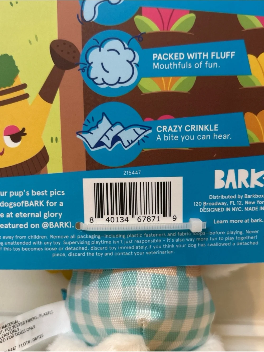 Bark Plush Bunny Toy - White, Pink & Blue Gingham